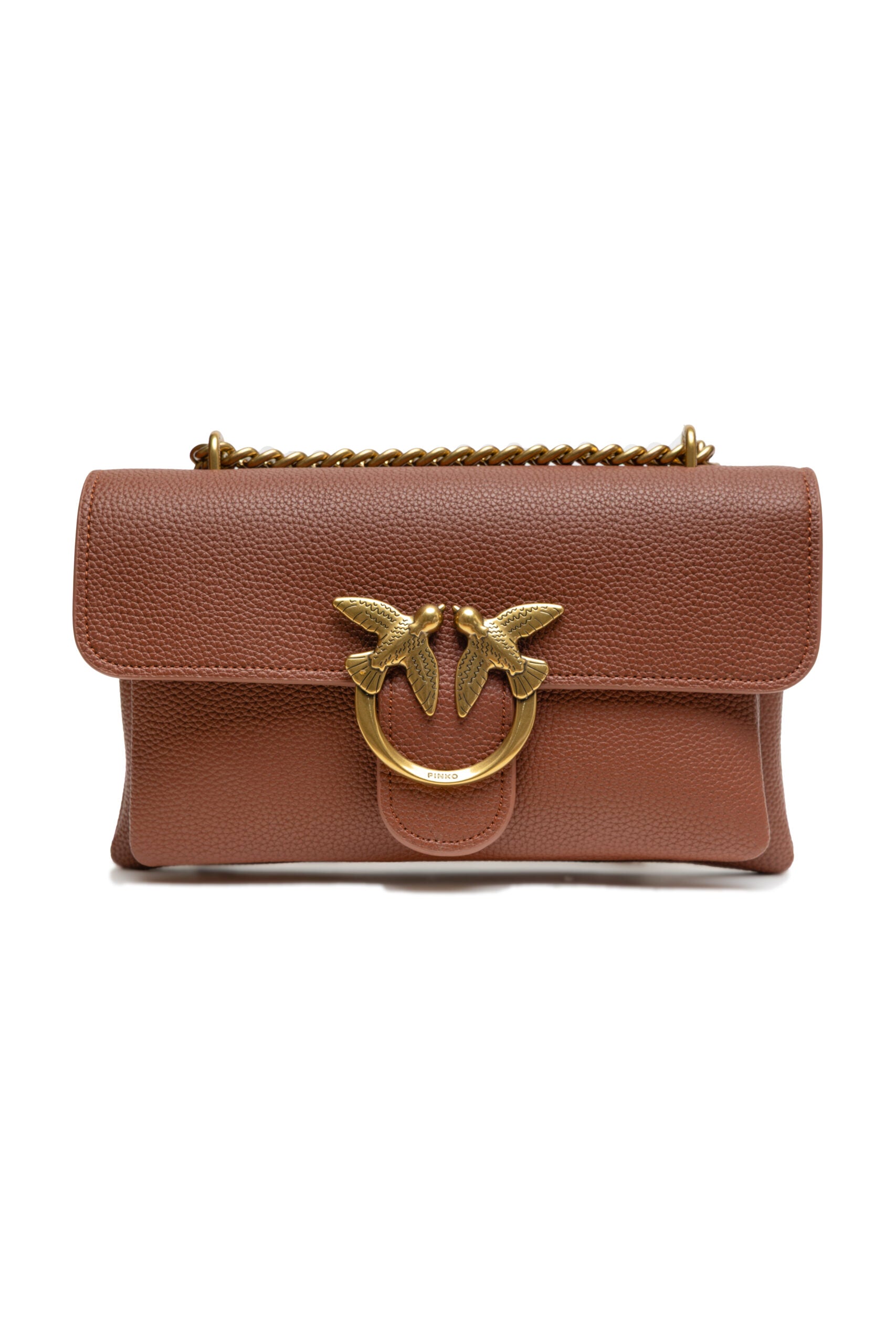 PINKO Brown Leather Love Small Shoulder Bag